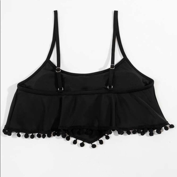 🍍POM POM RUCHED EXAGGERATED RUFFLE SPAGHETTI STRAP BIKINI TOP - Picture 3 of 4